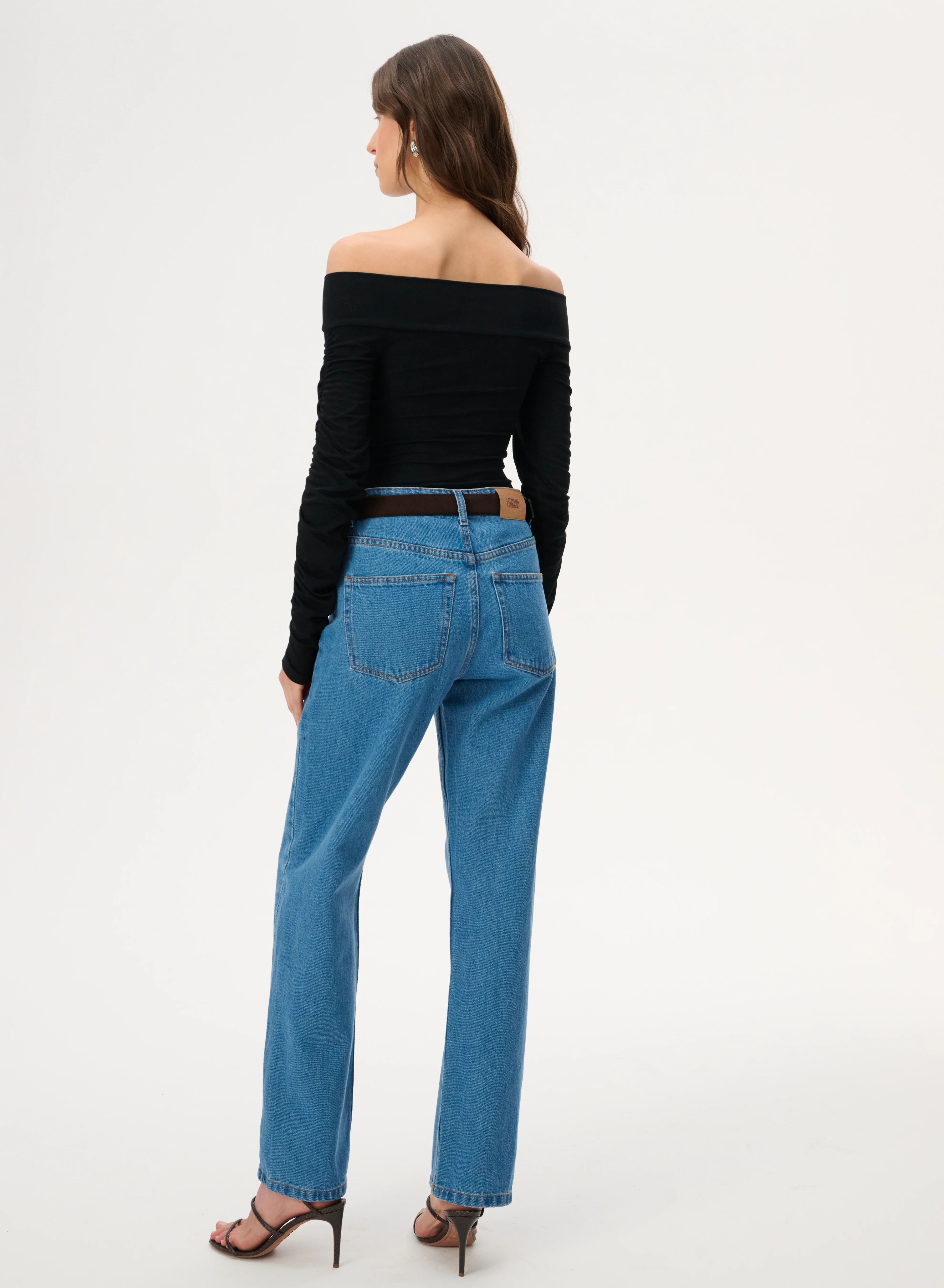 Body off-shoulder z bambusowej tkaniny w kolorze czarnym - Sophie - Image 3
